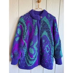 Vintage John Weitz Chunky Sparkle Funky Cardigan Sweater, Medium